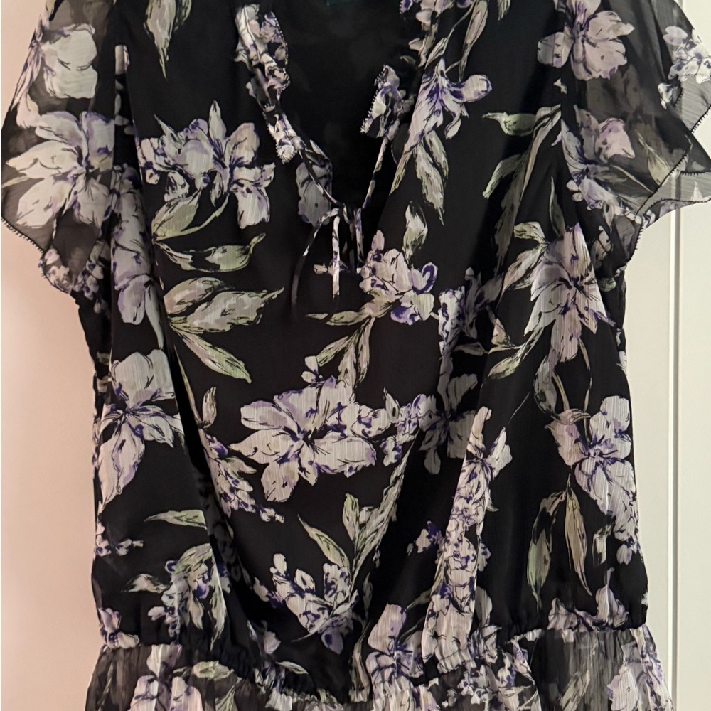 Polo by Ralph Lauren Black and Lavender Floral Blouse